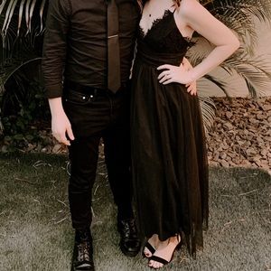 Windsor black dress with tule & lace details.